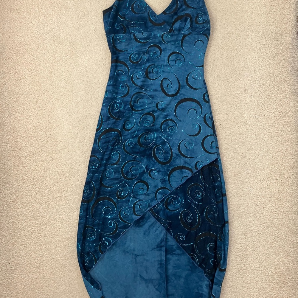 Hourglass Asymmetrical Teal Swirl Dress